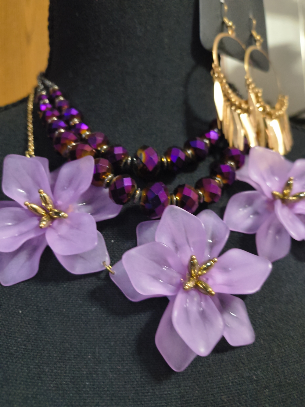 Statement Purple Floral Necklace Tropical GLAM  Beaded Boutique Look Curated Set